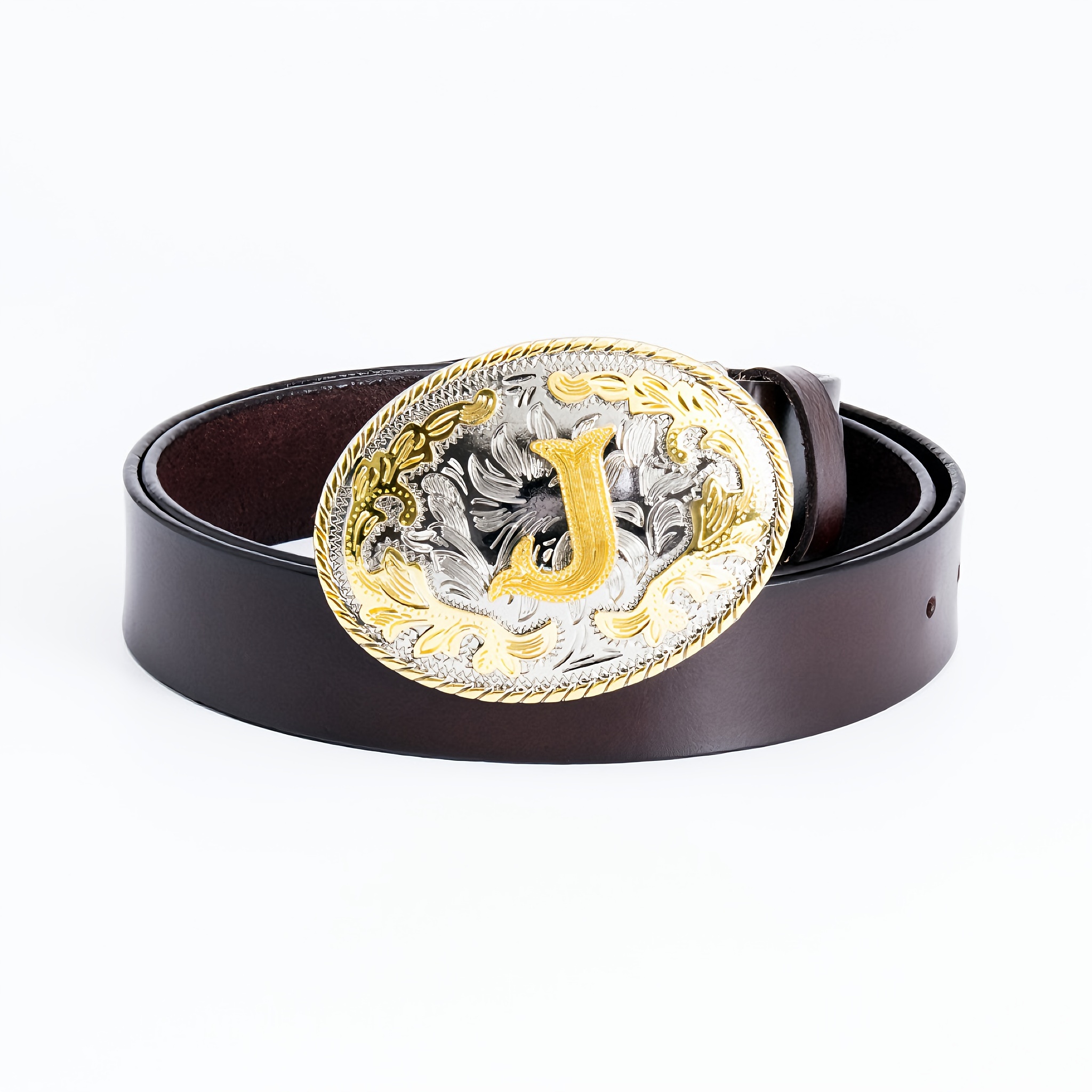 Western Style Leather Belt with J Buckle